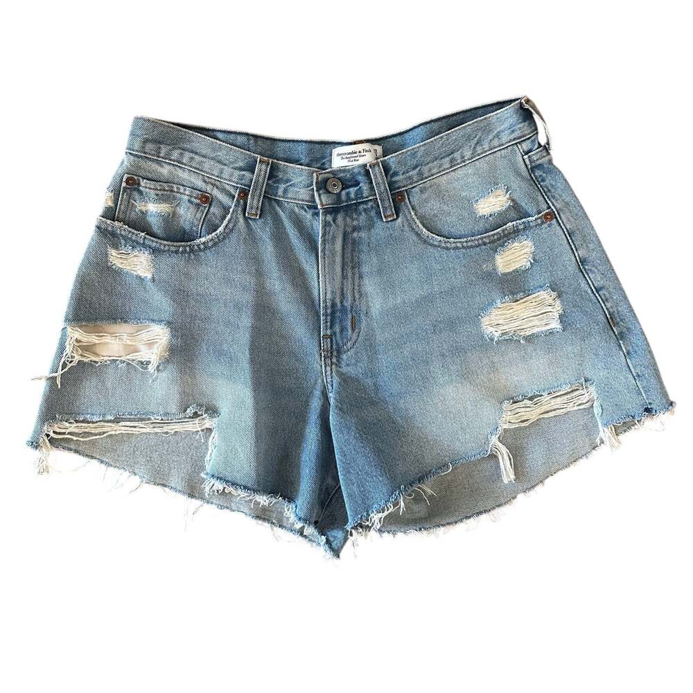 Abercrombie & Fitch Sz 29/8 The Boyfriend Short Mid Rise Distress Light Wash